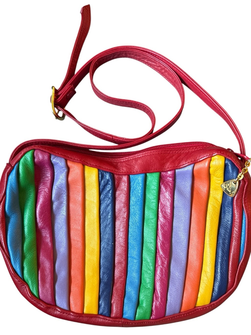 Brio Rainbow Striped Leather Shoulder Crossbody Bag Multicolor Vintage 1980s